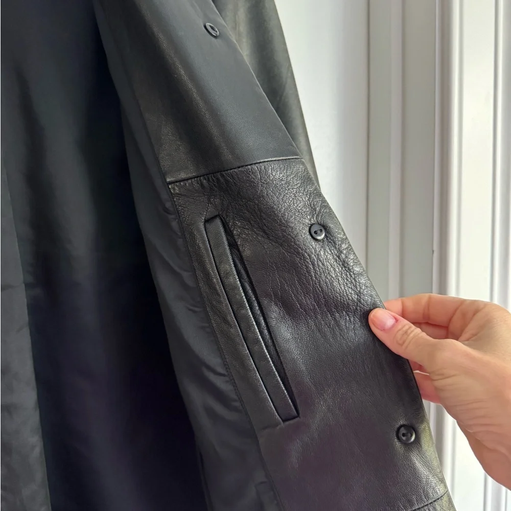 Banana Republic Vintage Black Leather Car Coat Jacket Fall Holiday Size Small